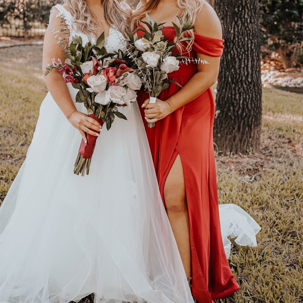 Azazie Miller Burgundy off the shoulder bridesmaid dress